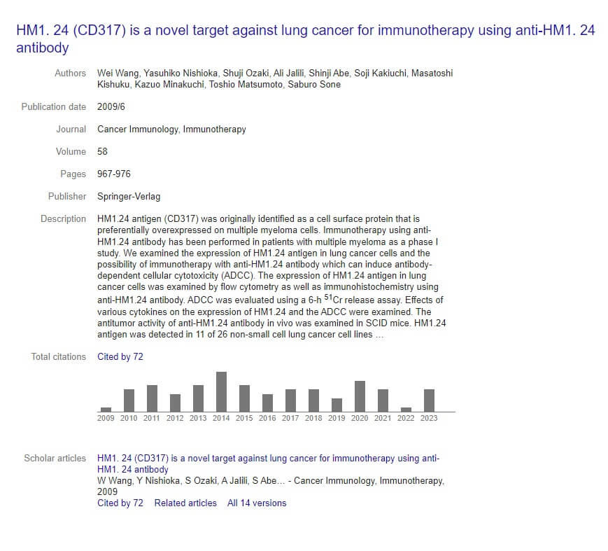 HM1. 24 (CD317) is a novel target against lung cancer for immunotherapy using anti-HM1. 24 antibody
