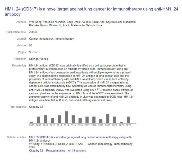 HM1. 24 (CD317) is a novel target against lung cancer for immunotherapy using anti-HM1. 24 antibody