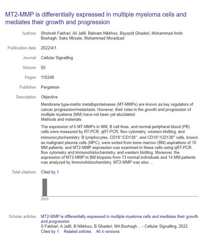 MT2-MMP is differentially expressed in multiple myeloma cells and mediates their growth and progression