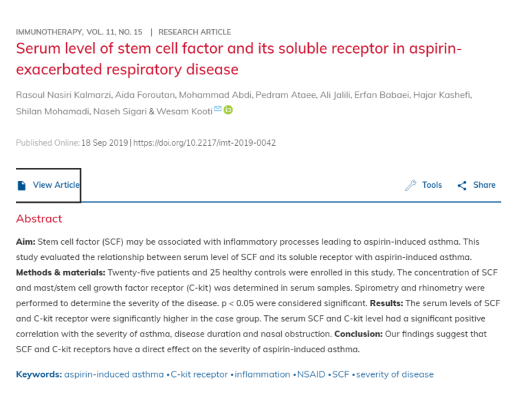 Serum level of stem cell factor and its soluble receptor in aspirin-exacerbated respiratory disease